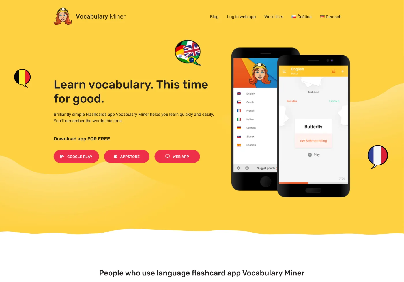 vocabulary-miner.com - custom WordPress site for an app